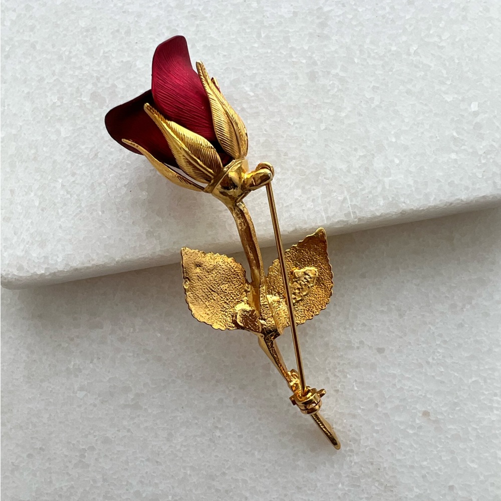 Vintage Giovanni Red & Gold Rose Pin - image 4